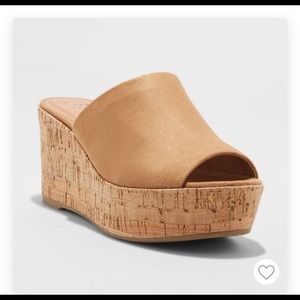 A New Day Micro Suede Cork Bottom Mule Wedge Pumps